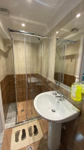 bagno con lavandino e doccia di Kosta's Home a Tirana