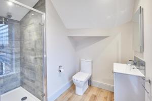 a bathroom with a toilet and a sink and a shower at Host & Stay - Ramblers Retreat in Pateley Bridge