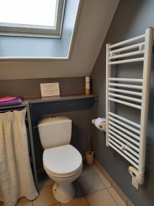 Un pequeño baño con inodoro y ventana. en Studio au 2e étage de notre maison de ville, en Caen 1 foto más
