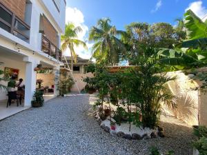 a courtyard of a building with trees and plants at Casa Lambí in Cabrera