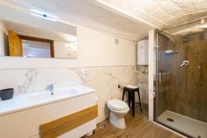 y baño con aseo, lavabo y ducha. en Trastevere Apartment, en Roma