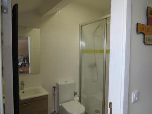 a bathroom with a shower and a toilet and a sink at Sky Accommodations Studio 2 in Coimbra