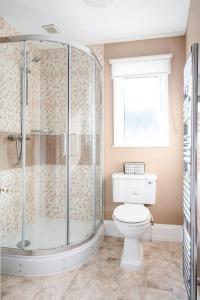 バースにあるCentral Bath apartmentのバスルーム(トイレ、ガラス張りのシャワー付)
