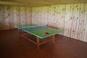 eine Tischtennisplatte in einem Zimmer mit Holzwänden in der Unterkunft Садиба ЯНА in Switjas