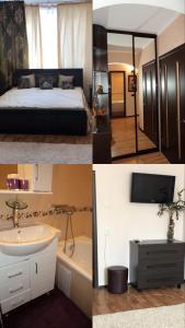 a collage of pictures of a bedroom and a bathroom at 5й Зарічній 44 in Kryvyi Rih