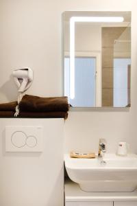 bagno con lavandino e specchio di Hôtel de l'Étoile a Antibes