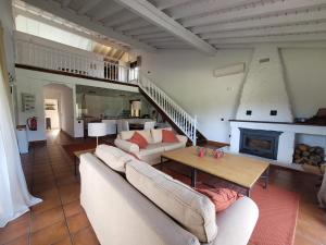 sala de estar con sofá y chimenea en El Chaparral, en Candeleda