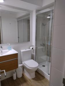 La salle de bains est pourvue d'une douche, de toilettes et d'un lavabo. dans l'établissement Departamentos Terramar, à Puerto Montt
