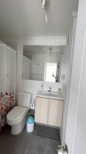 een kleine badkamer met toilet en wastafel bij I A pasos de la playa y del centro in La Serena