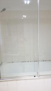 W łazience znajduje się prysznic ze szklanymi drzwiami. w obiekcie DIANELLA Budget Rooms Happy Place to Stay & House Share For Long Term Tenants w mieście Perth