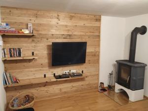 A television and/or entertainment centre at Upcycling Appartement Fischl - Nachhaltig und Kreativ Wohnen für Groß und klein