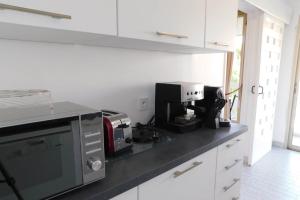 a kitchen with a microwave and a coffee maker on a counter at Spacious T2 "Jardin du Pont du Lys" with pool and parking in Antibes