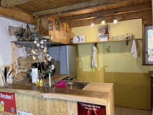 a kitchen with a sink and a counter top at Ferienwohnung "An der schönen Bahra" 