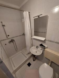 a bathroom with a sink and a toilet and a shower at Villa Vilma in Sukošan