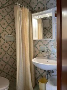 a bathroom with a sink and a toilet at Garnì Villa Cecilia in Mazzin