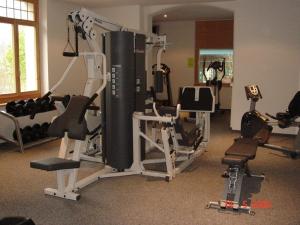 a gym with several treadmills and machines in a room at Luxury Apartment, Panoramic Mountain Views, 5* Spa Facilities - 4 Bedroom in Chateau-d'Oex