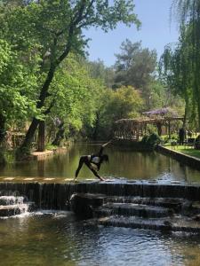 a person on a surfboard in the water near a waterfall at Dalya Life in Göcek