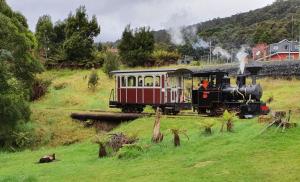 um pequeno comboio nos carris num campo em Tullah TrackSide - Galena Cabin em Tullah