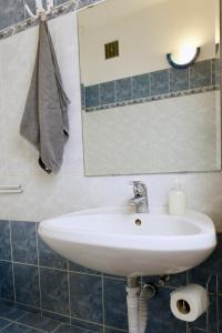 bagno con lavandino e specchio di Panoráma Apartman a Veszprém