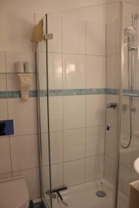 a bathroom with a shower and a toilet at Ostseecharme in Timmendorfer Strand