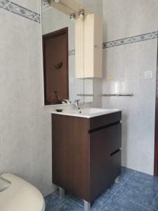 La salle de bains est pourvue d'un lavabo, de toilettes et d'un miroir. dans l'établissement Estadio 3, à Cadix