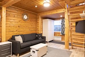 a living room with a couch and a tv at Arctic River Resort in Ivalo