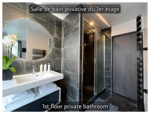 y baño con lavabo, ducha y espejo. en Maison Hyper Centre d’Arras, en Arras