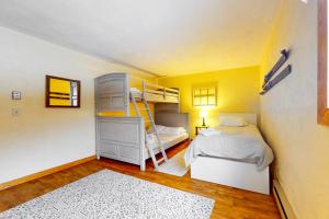 Dormitorio con litera y escalera a litera en Best Views of Mt Washington en Bartlett