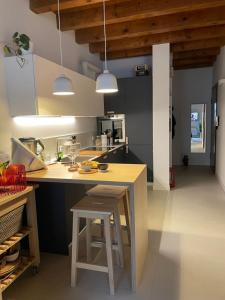 una cucina con bancone e un'isola in una stanza di San Nazaro 47 a Verona