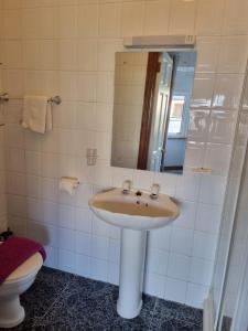 Asgard Guest House في غالواي: حمام مع حوض ومرآة ومرحاض