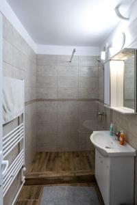 a bathroom with a white sink and a mirror at Luxury Radox Apartment Park 1 BZ in Buzău