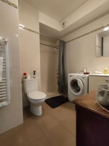 ein Badezimmer mit einem WC und einer Waschmaschine in der Unterkunft Terrasse - Studio Californie in Cannes