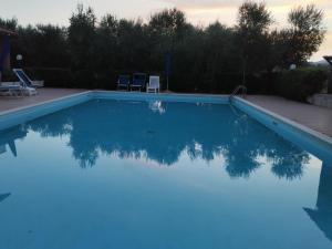 a swimming pool with blue water in a backyard at Il Punto Verde in SantʼAntonio