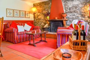 a living room with two couches and a fireplace at Valle Paraizo in Camacha
