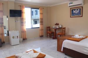 Televiisor ja/või meelelahutuskeskus majutusasutuses Hostal Romy