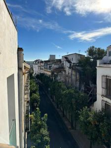 widok na ulicę z drzewami i budynkami w obiekcie La Mini Casa w Kordobie