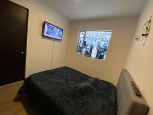 a bedroom with a bed and a tv on the wall at Torres de San Vicente 2 hab in Manizales +8 photos