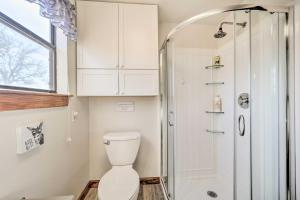 une salle de bain avec toilettes et douche dans l'établissement Pet-Friendly Fredericksburg Cabin with Hot Tub!, à Luckenbach 22 autres photos