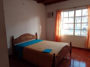 1 dormitorio con 1 cama en una habitación con ventana en Alojamientos Litoral - Casa Palma en Gualeguaychú