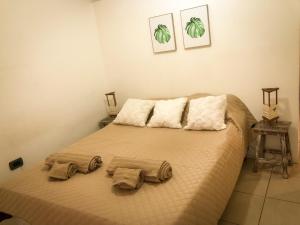 1 dormitorio con 1 cama con toallas en DEPARTAMENTO CIUDAD DE MENDOZA - MODERNO/EXCELENTE UBICACION en Mendoza