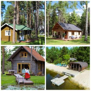 four different pictures of a cabin in the woods at Ungru Holiday Houses in Suuresadama