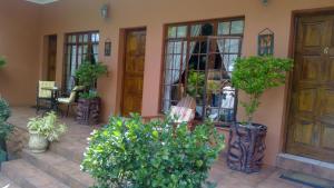 a house with a bunch of potted plants and doors at Harmony Guesthouse in Nelspruit