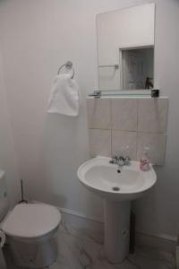 een witte badkamer met een toilet en een wastafel bij Cosy Chic Studio in King's Cross in Londen