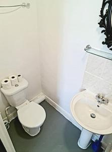 a small bathroom with a toilet and a sink at Chic & Modern Studio in Caledonian Rd in London