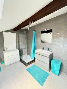 a bathroom with a sink and a shower at Pin's - Magnifique appartement in Sarrebourg