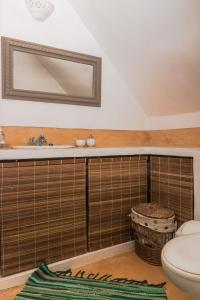 La salle de bains est pourvue de toilettes, d'un lavabo et d'un miroir. dans l'établissement BlueMoon Villa on The Beach, à Trou dʼ Eau Douce