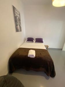 a bedroom with a large bed with a brown blanket at Apartamento en Madrid Rio con Parking Gratuito in Madrid