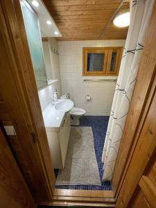 a bathroom with a white sink and a toilet at Siljonranta in Muonio