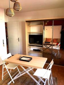 Televízia a/alebo spoločenská miestnosť v ubytovaní Studio vue mer. Calme et idéalement situé