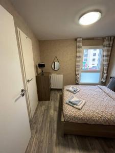 um quarto com uma cama e uma janela em Joli T2 dans Annecy em Annecy